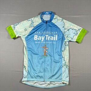 Voler San Francisco Bay Trail Cycling Jersey Mens Large Blue Map Design Full Zip